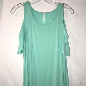 S-Twelve Women's Green Cold Shoulder Scoop Neck Pullover Blouse Size Small